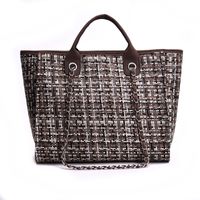 Women's Large Canvas Plaid Solid Color Streetwear Zipper Tote Bag sku image 4