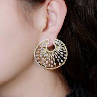 1 Pair Vintage Style Vacation Artistic Circle Hollow Out Inlay Copper Zircon Earrings main image 3