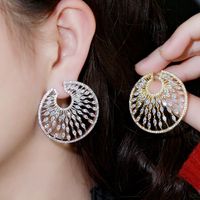 1 Pair Vintage Style Vacation Artistic Circle Hollow Out Inlay Copper Zircon Earrings main image 1