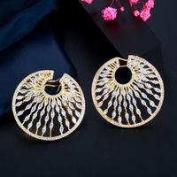 1 Pair Vintage Style Vacation Artistic Circle Hollow Out Inlay Copper Zircon Earrings sku image 1