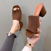 Women's Basic Solid Color Square Toe Open Toe High Heel Slippers main image 1