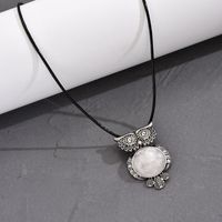 IG Style Cute Owl Alloy Leather Rope Plating Inlay Natural Stone Rhinestones Women's Pendant Necklace sku image 1
