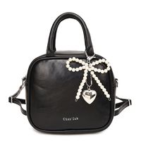 Women's Pu Leather Heart Shape Bow Knot Cute Sewing Thread Zipper Handbag Crossbody Bag sku image 4