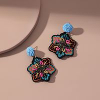 1 Pair Ethnic Style Commute Flower Beaded Embroidery Inlay Cloth Glass Rhinestones Drop Earrings main image 5