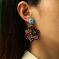 1 Pair Ethnic Style Commute Flower Beaded Embroidery Inlay Cloth Glass Rhinestones Drop Earrings main image 4