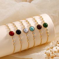 Copper 18K Gold Plated Modern Style Simple Style Inlay Round Turquoise Zircon Bracelets main image 1