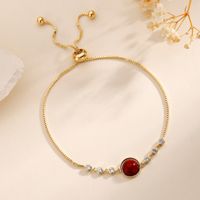 Copper 18K Gold Plated Modern Style Simple Style Inlay Round Turquoise Zircon Bracelets main image 5