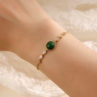 Copper 18K Gold Plated Modern Style Simple Style Inlay Round Turquoise Zircon Bracelets main image 7