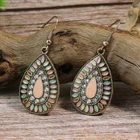 1 Pair Bohemian Water Droplets Flower Rhombus Enamel Inlay Alloy Rhinestones Drop Earrings sku image 7