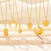 304 Stainless Steel 18K Gold Plated Casual Simple Style Plating Geometric Moon Pendant Necklace main image 1