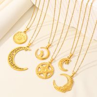 304 Stainless Steel IG Style Plating Hollow Out Star Moon Pendant Necklace main image 1