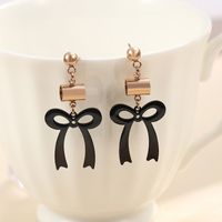 1 Pair XUPING Sweet Bow Knot Irregular Plating 304 Stainless Steel 18K Gold Plated Black Gun Drop Earrings main image 5