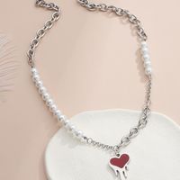 304 Stainless Steel ABS Pearl Basic Modern Style Classic Style Enamel Plating Heart Shape Pendant Necklace main image 5