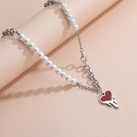 304 Stainless Steel ABS Pearl Basic Modern Style Classic Style Enamel Plating Heart Shape Pendant Necklace main image 1