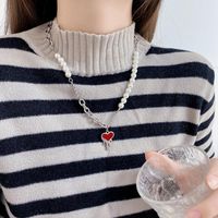 304 Stainless Steel ABS Pearl Basic Modern Style Classic Style Enamel Plating Heart Shape Pendant Necklace main image 4