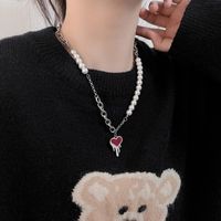 304 Stainless Steel ABS Pearl Basic Modern Style Classic Style Enamel Plating Heart Shape Pendant Necklace main image 3
