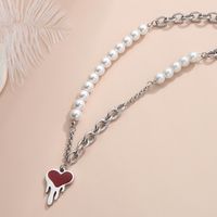 304 Stainless Steel ABS Pearl Basic Modern Style Classic Style Enamel Plating Heart Shape Pendant Necklace main image 6