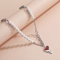304 Stainless Steel ABS Pearl Basic Modern Style Classic Style Enamel Plating Heart Shape Pendant Necklace sku image 1