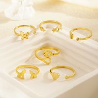 Stainless Steel 18K Gold Plated Sweet Heart Shape Butterfly Open Rings main image 3