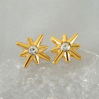 1 Piece Simple Style Classic Style Star Plating Inlay 304 Stainless Steel Titanium Steel Zircon 18K Gold Plated Ear Studs main image 1