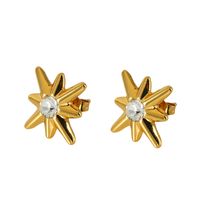 1 Piece Simple Style Classic Style Star Plating Inlay 304 Stainless Steel Titanium Steel Zircon 18K Gold Plated Ear Studs main image 5