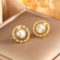 1 Pair Vintage Style Simple Style Geometric Oval Plating Inlay 304 Stainless Steel Artificial Pearls Turquoise Opal 18K Gold Plated Ear Studs sku image 1