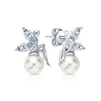 1 Pair Elegant Butterfly Inlay Sterling Silver Artificial Pearls Zircon White Gold Plated Ear Studs main image 7