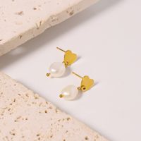 1 Pair Simple Style Classic Style Solid Color Plating Inlay Titanium Steel Pearl 18K Gold Plated Drop Earrings main image 5