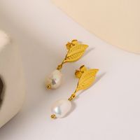 1 Pair Simple Style Classic Style Solid Color Plating Inlay Titanium Steel Pearl 18K Gold Plated Drop Earrings main image 3