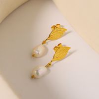 1 Pair Simple Style Classic Style Solid Color Plating Inlay Titanium Steel Pearl 18K Gold Plated Drop Earrings main image 4