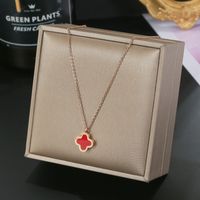 304 Stainless Steel IG Style Simple Style Plating Inlay Four Leaf Clover Round Heart Shape Shell Zircon Pendant Necklace main image 8