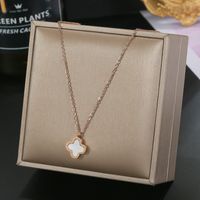 304 Stainless Steel IG Style Simple Style Plating Inlay Four Leaf Clover Round Heart Shape Shell Zircon Pendant Necklace main image 4