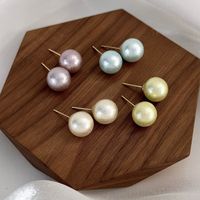 1 Pair Vacation Sweet Round Inlay Resin Pearl Ear Studs main image 1