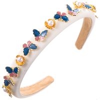 Women's Casual Vacation Classic Style Butterfly Shell Alloy Cloth Sponge Inlay Pearl Hair Band sku image 3