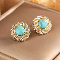 1 Pair Vintage Style Shiny Geometric Plating Inlay 304 Stainless Steel Turquoise Rhinestones Opal 18K Gold Plated Ear Studs sku image 10