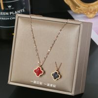 304 Stainless Steel IG Style Simple Style Plating Inlay Four Leaf Clover Round Heart Shape Shell Zircon Pendant Necklace sku image 51