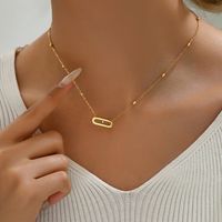 304 Stainless Steel 18K Gold Plated Simple Style Classic Style Plating Inlay Solid Color Rhinestones Pendant Necklace main image 1