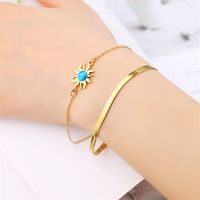 304 Stainless Steel 18K Gold Plated Casual Plating Inlay Sun Heart Shape Butterfly Turquoise Bracelets main image 4