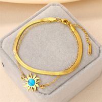 304 Stainless Steel 18K Gold Plated Casual Plating Inlay Sun Heart Shape Butterfly Turquoise Bracelets main image 5