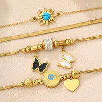 304 Stainless Steel 18K Gold Plated Casual Plating Inlay Sun Heart Shape Butterfly Turquoise Bracelets main image 3