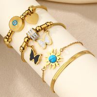 304 Stainless Steel 18K Gold Plated Casual Plating Inlay Sun Heart Shape Butterfly Turquoise Bracelets main image 2