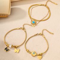 304 Stainless Steel 18K Gold Plated Casual Plating Inlay Sun Heart Shape Butterfly Turquoise Bracelets main image 1
