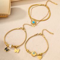 304 Stainless Steel 18K Gold Plated Casual Plating Inlay Sun Heart Shape Butterfly Turquoise Bracelets main image 10