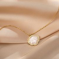 304 Stainless Steel IG Style Simple Style Plating Inlay Four Leaf Clover Round Heart Shape Shell Zircon Pendant Necklace sku image 45