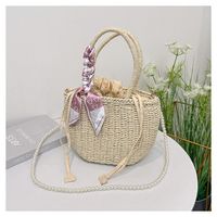 Women's Medium Straw Solid Color Flower Vacation Beach Beading Weave Square String Straw Bag main image 4