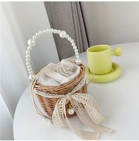 Women's Medium Rattan Bow Knot Elegant Vacation Pearls String Straw Bag main image 5