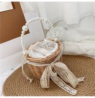 Women's Medium Rattan Bow Knot Elegant Vacation Pearls String Straw Bag main image 4