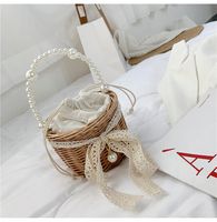Women's Medium Rattan Bow Knot Elegant Vacation Pearls String Straw Bag main image 6