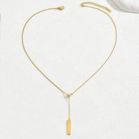 304 Stainless Steel 18K Gold Plated Basic Classic Style Commute Solid Color Rectangle Pendant Necklace main image 4
