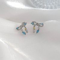 1 Paire Style Simple Brillant Noeud D'Arc Incruster Le Cuivre Zircon Boucles D'Oreilles main image 10